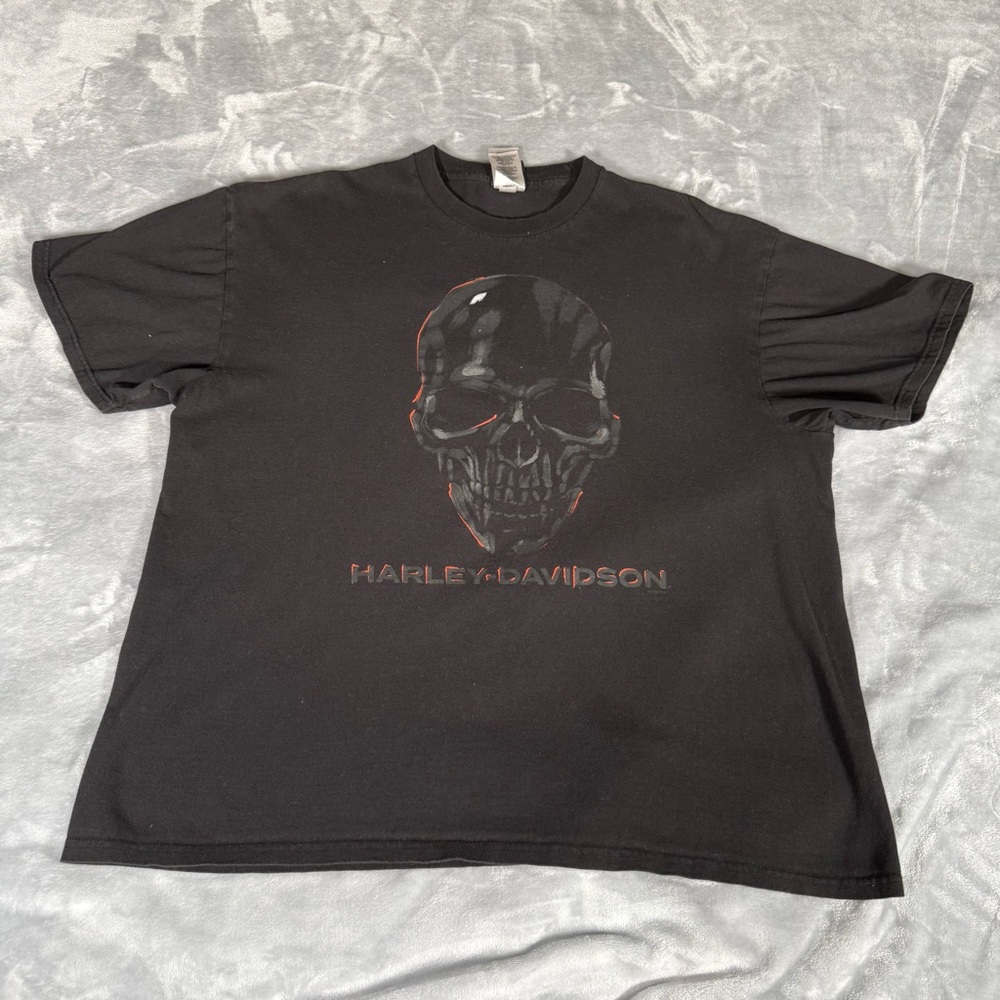 Harley Davidson Biker Big Skull T Shirt Mens 2XL Double Sided Faded Black